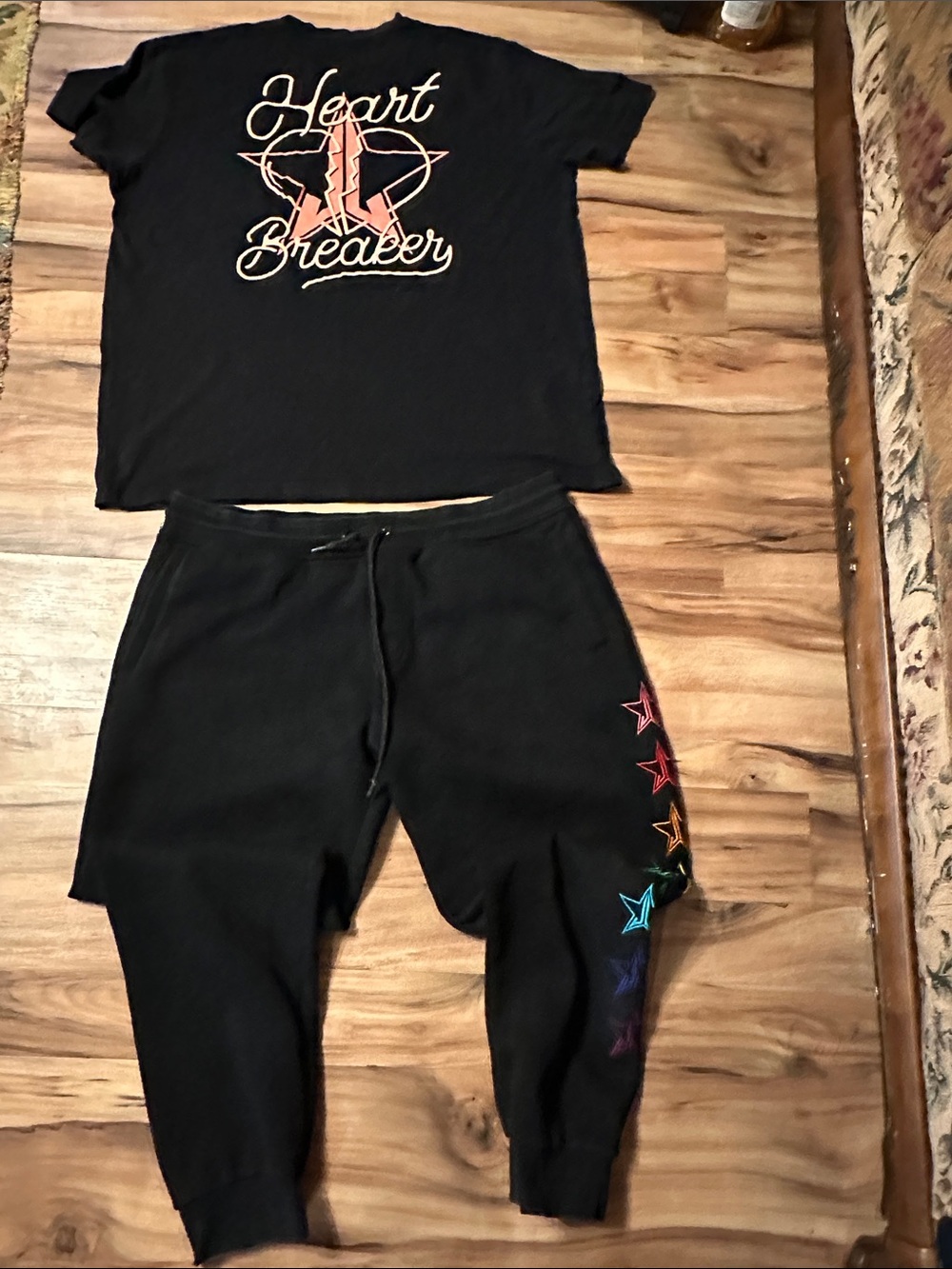 Jeffree Star Black Jogger Bottoms with Rainbow Star Accents